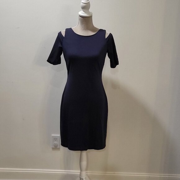 Vince Camuto Cold Shoulder/Navy Blue/Long Gold Back Zipper Size 6 Dress - Picture 1 of 5
